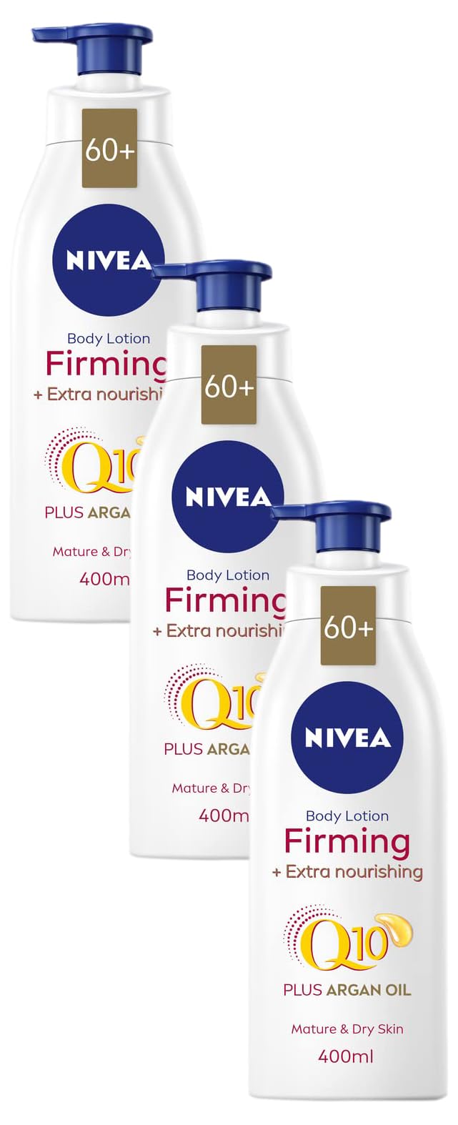 NIVEA Firming Body Lotion Q10 + Argan Oil (400 ml), Nourishing Firming Cream with Q10 and Argan Oil, NIVEA Moisturising Cream for Firm Skin (Pack of 3)