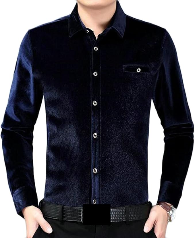 HTOOHTOOH Camisa de terciopelo para hombre,