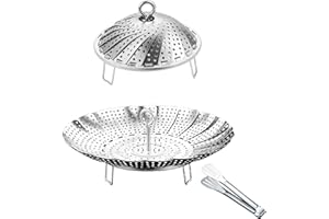 Yubng Vegetable Steamer Basket, 304 Stainless Steel Steamer for Cooking, Expendable Food Steamer to Fit Various Size Pot (5.7" to 9" + 7.3" Kitchen Tong)