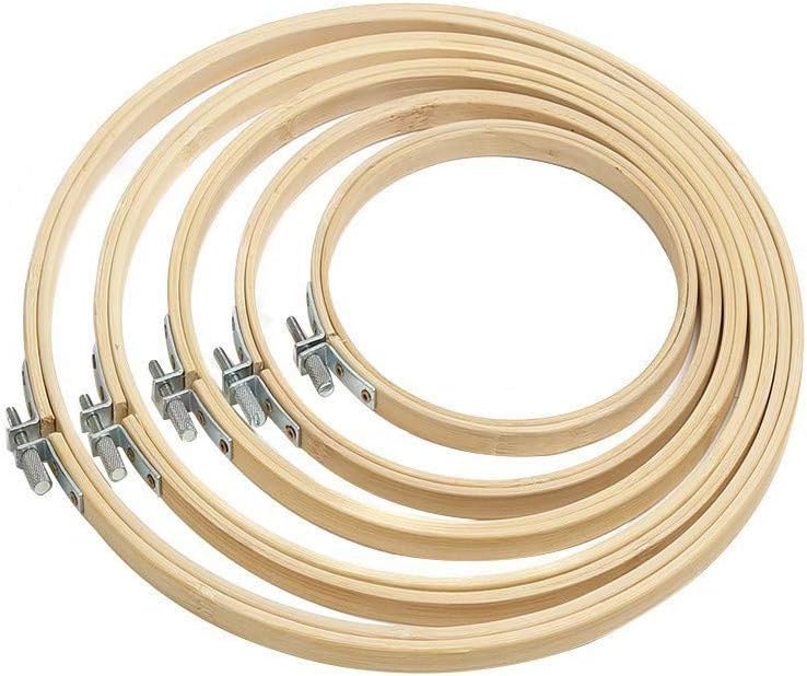 Stickrahmen Nähen,5 Pack Bambus Kreuzstich Set Verstellbare Stickerei Hoop Ringe Runden Holzrahmen für Kunst Handwerk Nähen Needlecraft DIY 5 Größen
