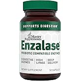 Master Supplements Enzalase - 50 Capsules - Probiotic Compatible Enzymes - Provides Digestive Boost + Gas & Bloating Relief - Gluten Free - 50 Servings