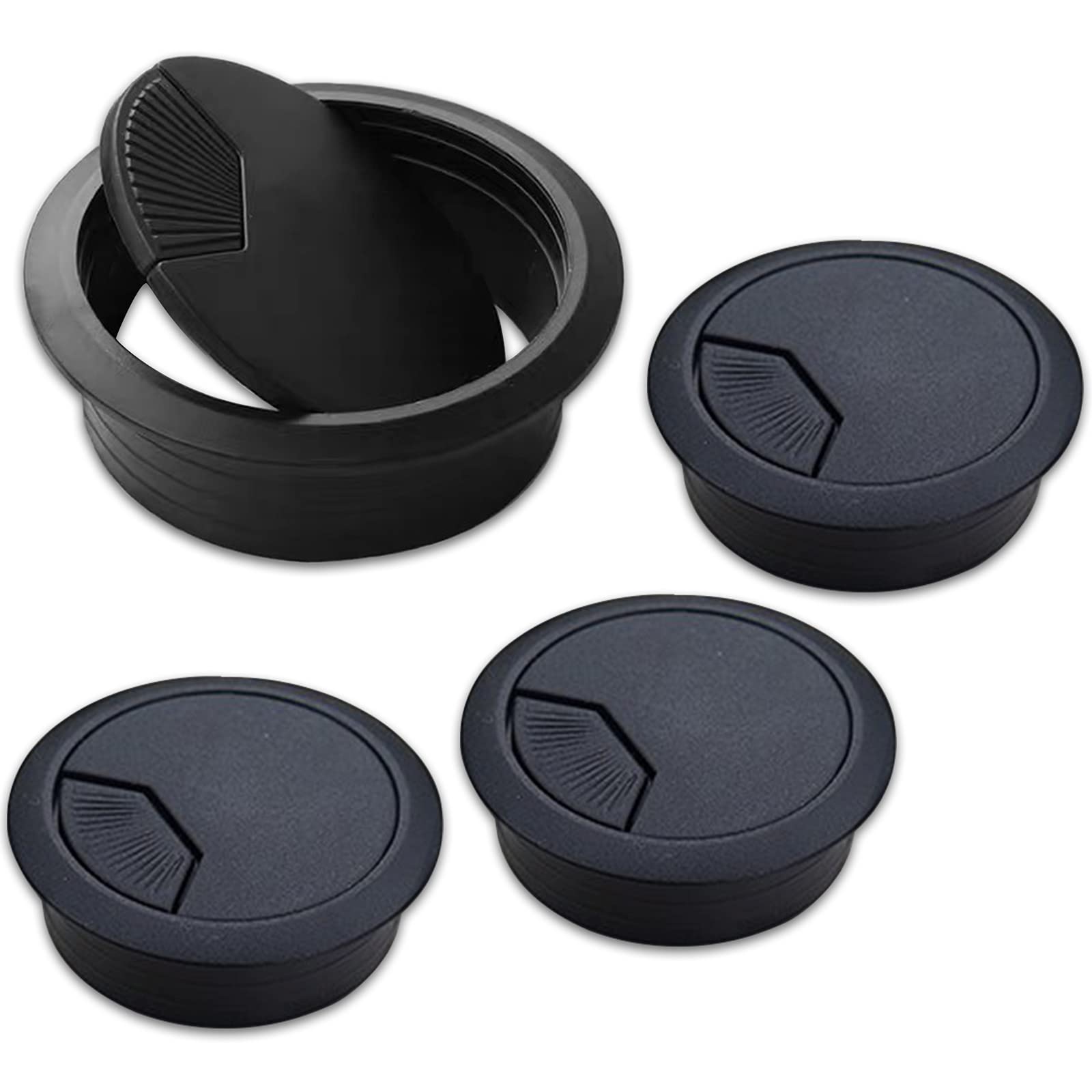 60mm(2.4 inch) Desk Cable Wire Grommet, 4Pcs Black Desk Grommet Cord Cable, Desk Table Grommet Cable Tidies for Home and Office Table Surface Port Hole Covers