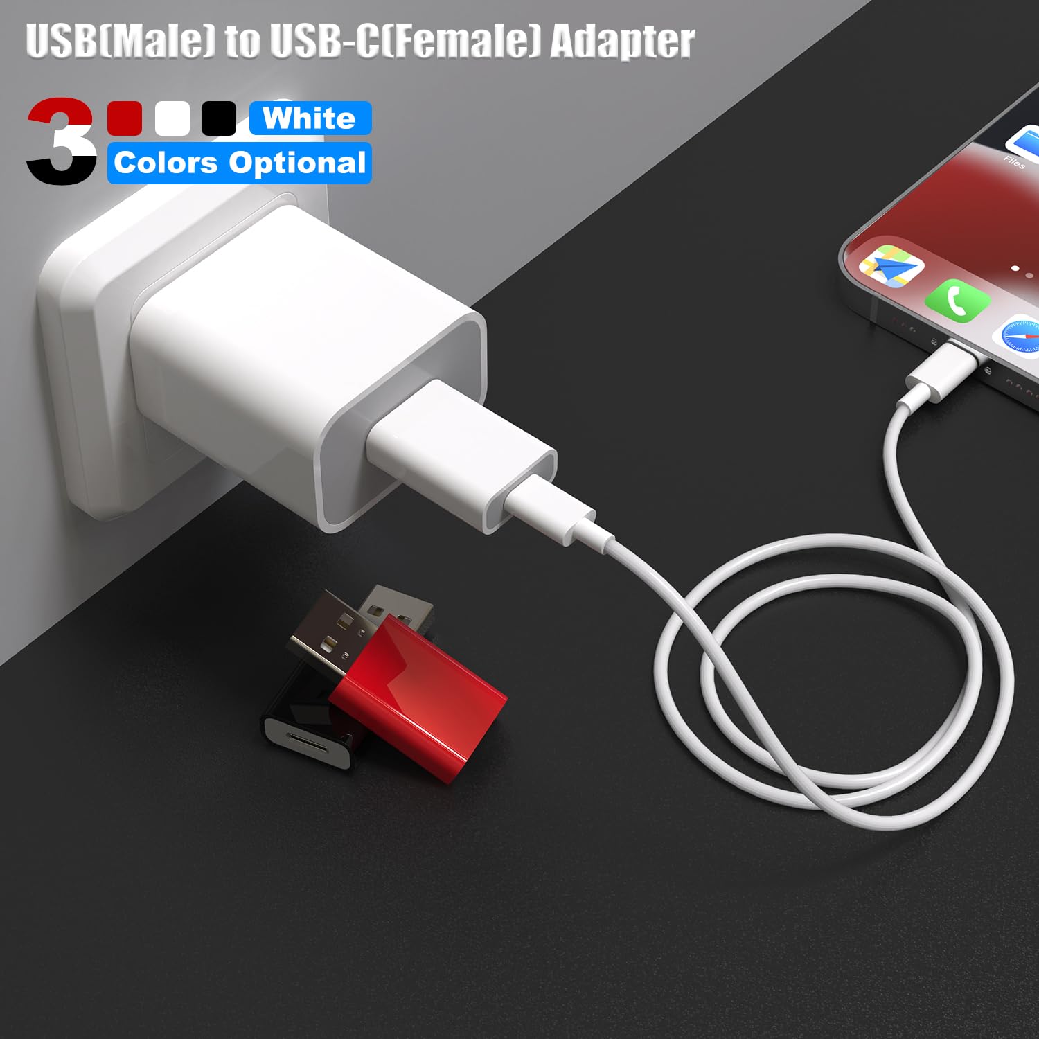 USB Male to USB C Female Adapter,Compatible with Apple Watch 7/8/9/10/Ultra/SE,USB Type-C to A Charger Cable Converter for iPhone 16 15 14 13 Mini Pro Max,iPad,Samsung Galaxy S25-S20,Pixel 9 8