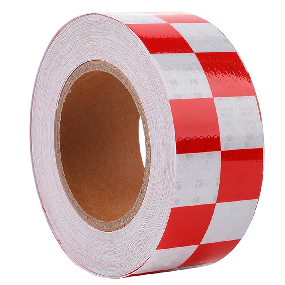 GORGECRAFT 5cm x25m Reflective Hazard Warning Tape Red White Plaid High Intensity Waterproof Reflector Safety Caution Strips Tape Outdoor Stickers for Vehicles Outdoor Car Truck Motorcycle Boat