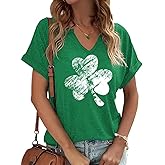 St. Patrick's Day Shirts Women V Neck Lucky Shamrock Clover T-Shirts Irish Festival Graphic Tee Tops