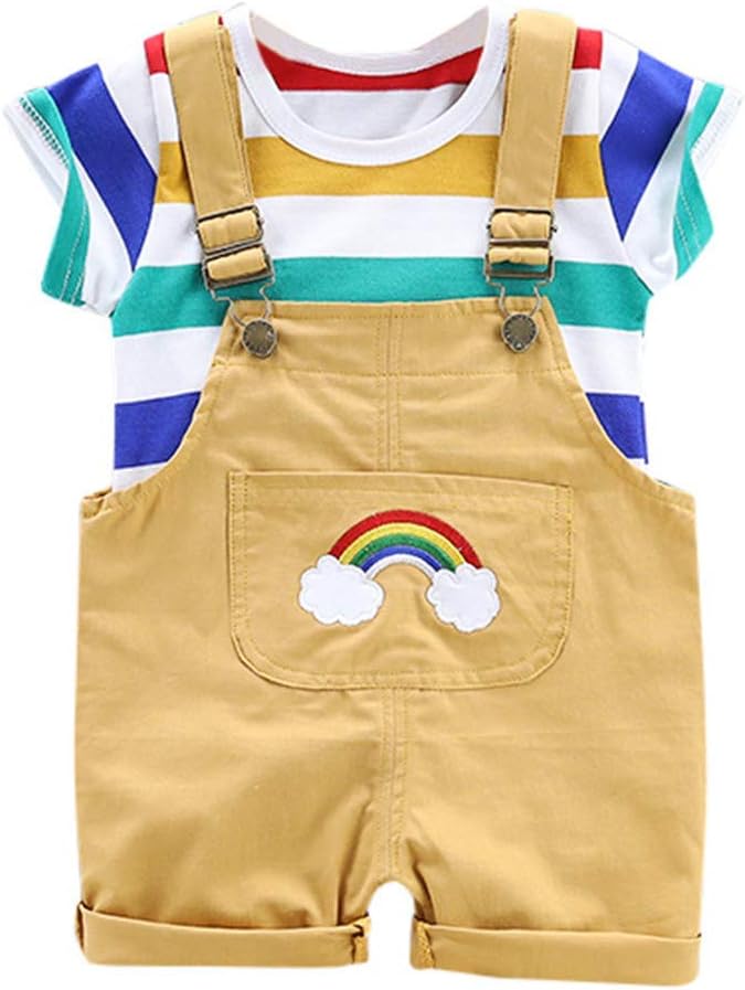 Janly Clothes Set ? for 6 Months - 3 Years Old ? Toddler Baby Clothes Set Boy Kids Rainbow Stripe Tops T-shirt Straps Short Outfits Set, Easter