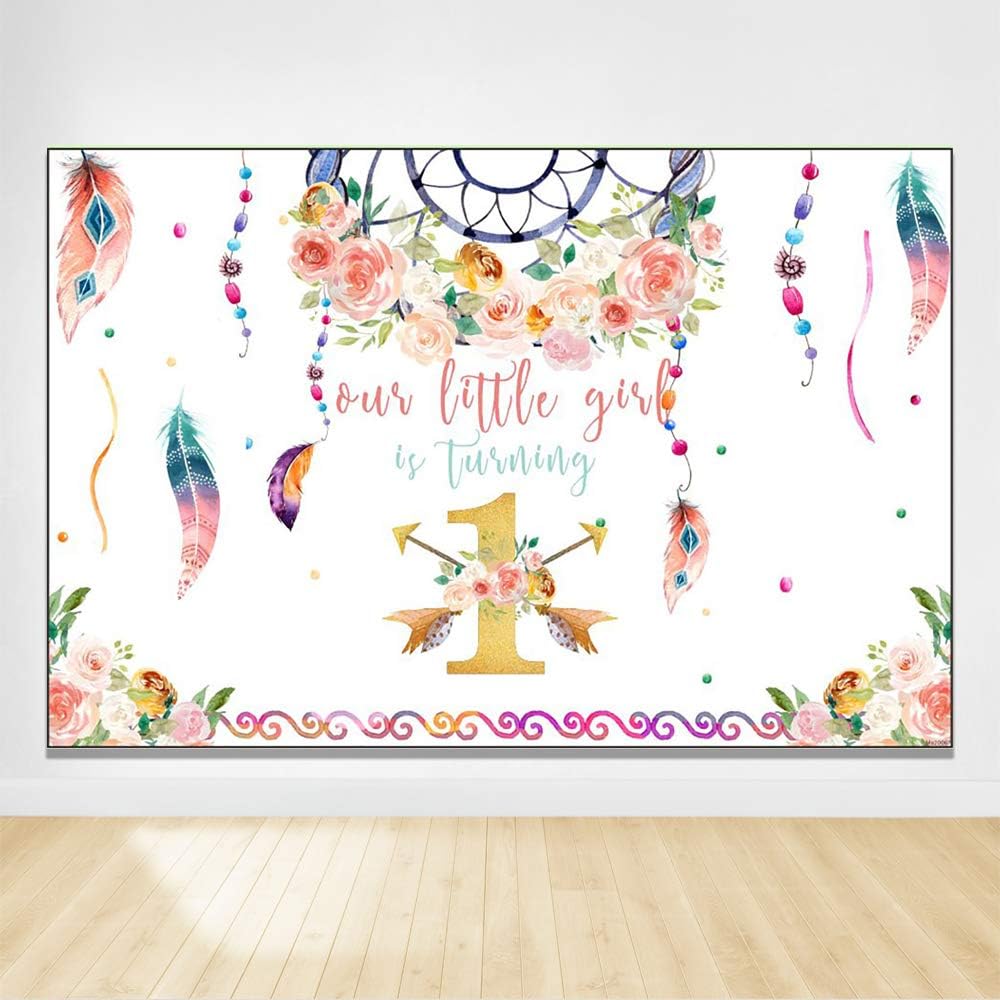 Felizotos Dreamcatcher Wild One Backdrop Baby Girl First Birthday Party Photography Background Boho Tribal Party Cake Table 1st Birthday Backdrops 6x4ft