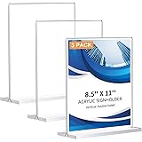 3 Pack Acrylic Sign Holder 8.5 x 11, Double-Sided