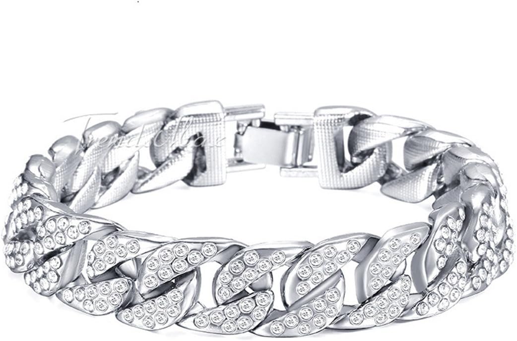 Mens Bracelet For Women Hip Hop Jewelry Gold Silver Color Miami Curb Cuban Chain Iced Out Rhinestones