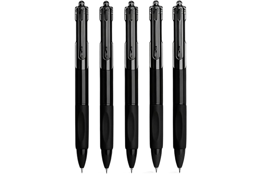 ZRHI Black Gel Pens 0.5mm, 5 Pack Retractable Medium Point Ballpoint Pen Quick Drying, Pen Fine Point Smooth Writing Pens for Office School Supplies