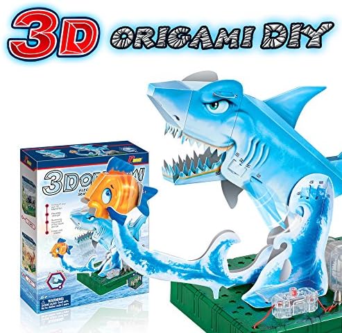 3D Origami Science Kits Electronic Physics Toy for Kids, DIY Creative Toy Electronic Discovery Kit (3D Shark)