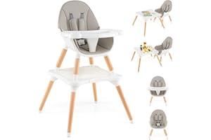 HONEY JOY Baby High Chair, 6-in-1 Convertible Wooden Highchair for Babies and Toddlers/Building Block Table, Toddler Dining C