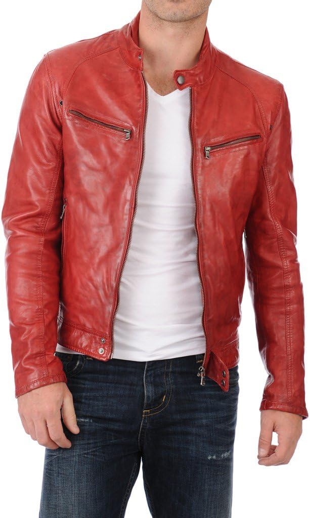 Leather Scan Men's Lambskin Leather Bomber Biker Jacket