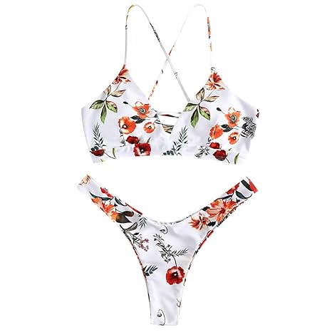 ZAFUL Damen Bikini-Set Geblumtes Bikini Set mit Schnürung Push Up Gepolsterte Bademode