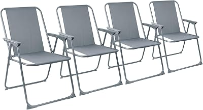 Harbour Housewares Folding Beach Deck Chairs Grey Pack of 4