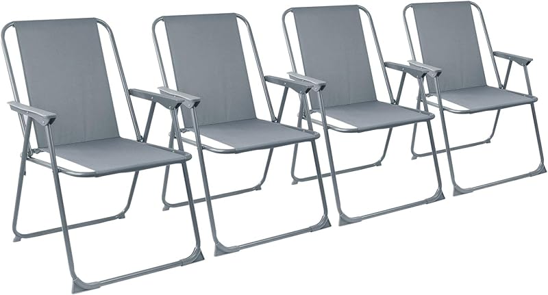 Harbour Housewares Folding Beach Deck Chairs Grey Pack of 4