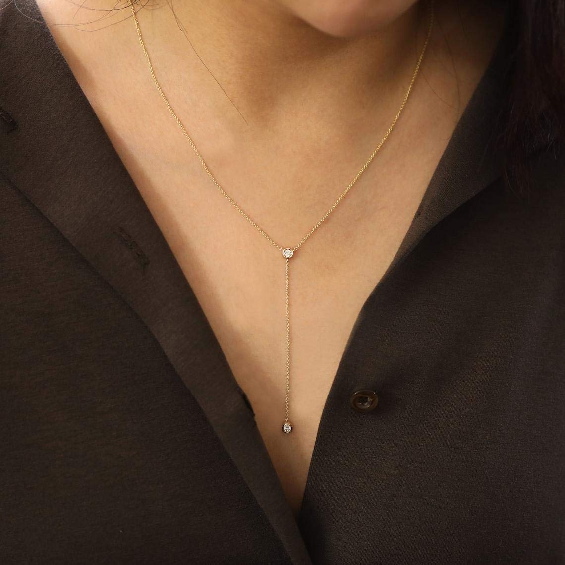 Amazon Com Diamond Lariat Necklace Long Y Drop Necklace Diamond Station Y Necklace Two Natural Diamond Necklace Natural Diamond Long Drop Necklace Handmade