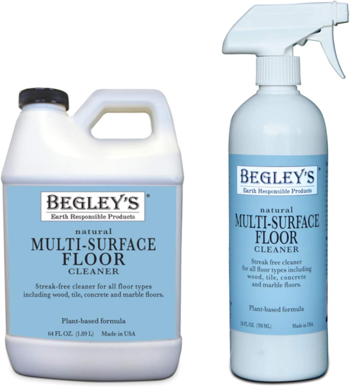 Begley's Best Earth Responsible All Natural Plant-Based Multi Surface Floor Cleaner Refill Set, 24 Spray Bottle and 64 oz Refill, Fresh Citrus Scent