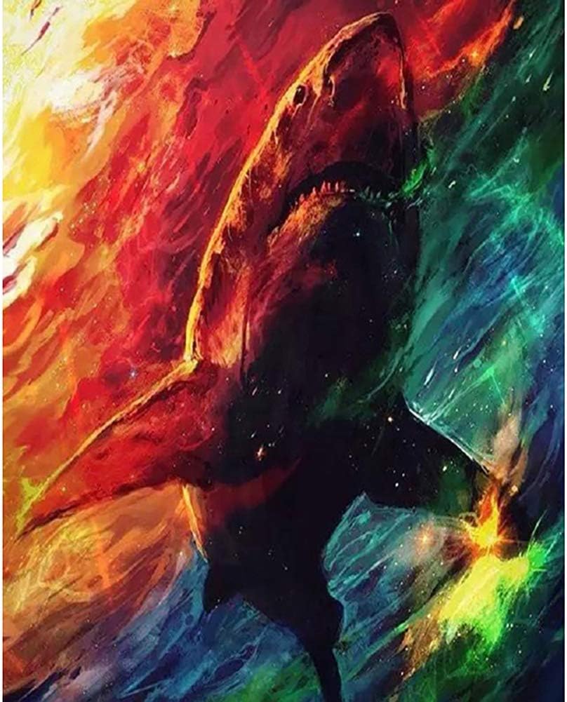 URYY DIY 5D Diamond Painting Kits,Full Round Drill Embroidery Paintings Pictures Arts Craft for Home Wall Decor Gift,Shark