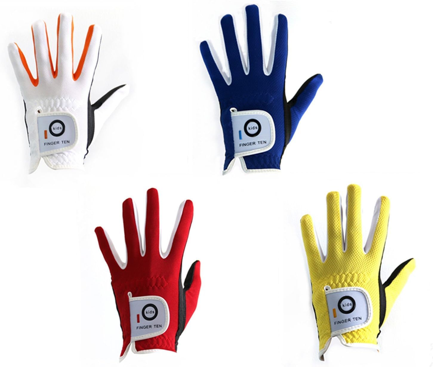 FINGER TEN Golf Gloves Kids Left Hand All Weather Soft Rain Grip Value 2 Pack, Youth Golf Glove Boys Girls Breathable Quick-Drying (Blue-Worn on Left Hand, XL(Age 9-10)