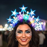 Urieo Light Up Star Headband Led Pearl Halo Headpiece Glow Rave Hair Accessories for Women