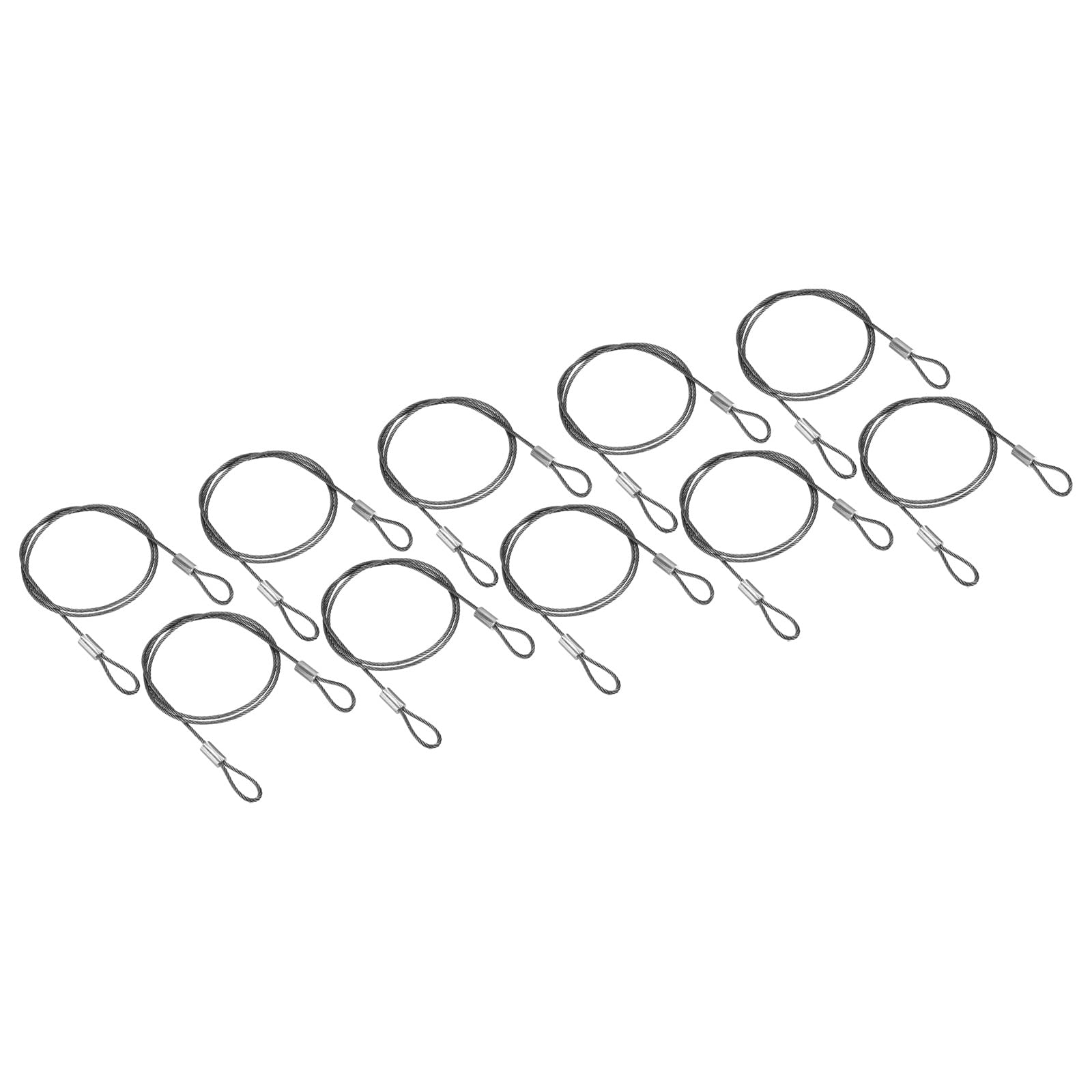 PATIKIL 20 Inch Safety Security Cable Wire, 10 Pack Stainless Steel 50cmx1.5mm Stage Lights Rope with Double Loop for DJ Lighting Luggage Lock