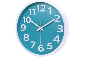 Wall Clock Modern 10",Silent Non-Ticking Battery Operated,Beach Coastal Nautical Clock for Bedroom Kitchen Bathroom Decor,Aqu
