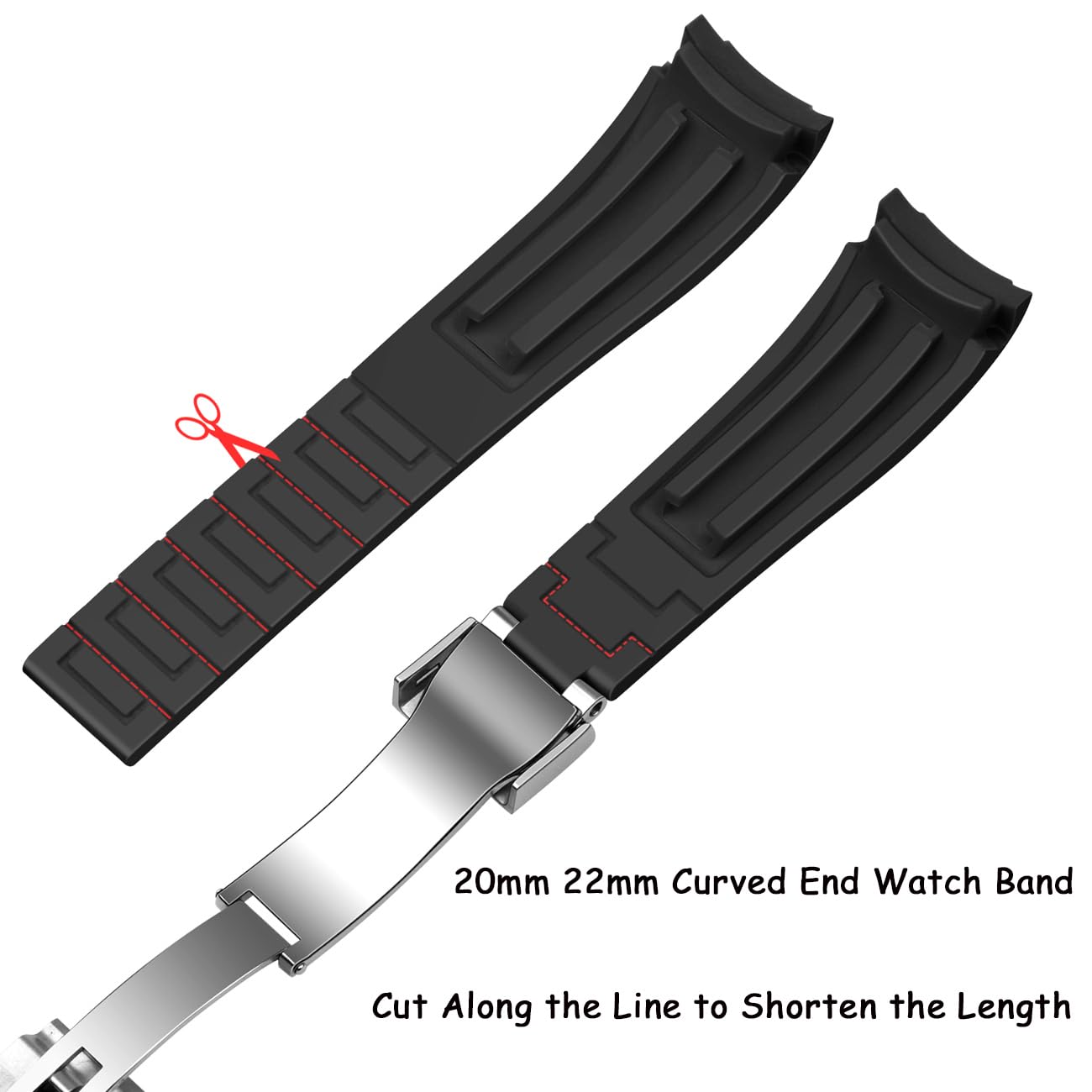 Juntan 18mm 20mm 22mm Curved End Rubber Watch Band, Tapered Silicone Curved Replacement Watch Strap for Men Women with Classic Diving Buckle