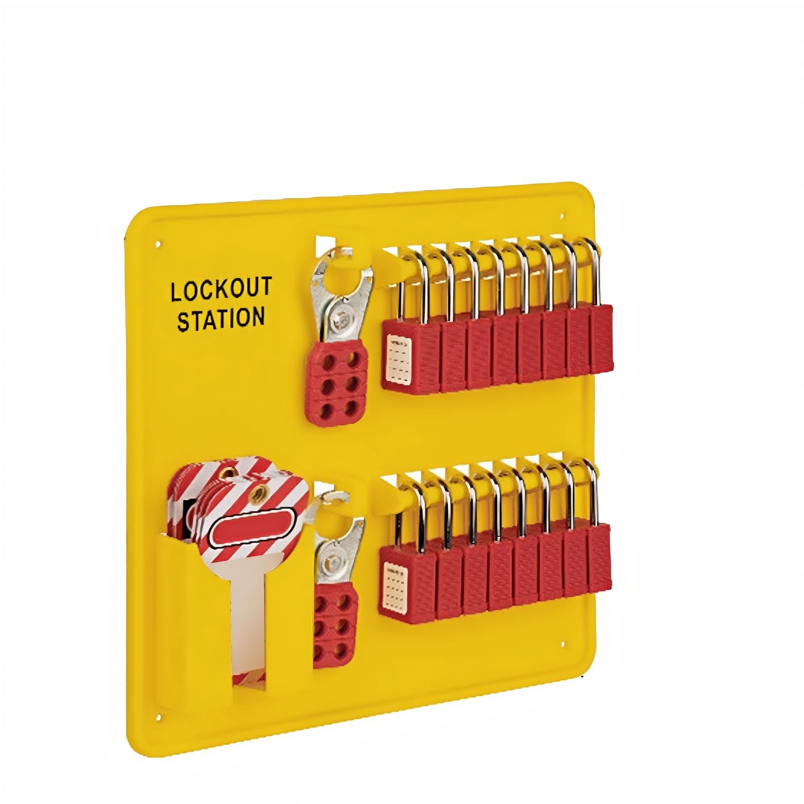 Lockout Tagout Station Board Wall-Mounted Safety Lock Board with 16 Padlocks and 2 Hitch Locks, Engineering Plastic PP for Industrial Equipment Maintenance(Only Board,Screw,Bolt)