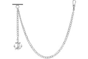 ZTA Albert Chain Pocket Watch Chain Fob Chain with Anchor Design Pendant Medal Fob with T Bar Swivel Clasp