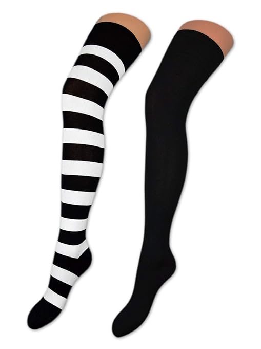sockenkauf24 2 Paar Overknee Strümpfe Baumwolle Socken Overknees in vielen Farben & Mustern - Ringel & Uni - 10723