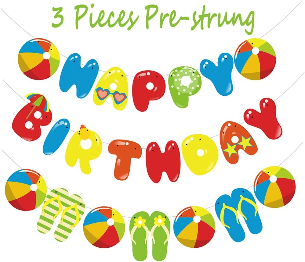 Junucubo Beach Ball Birthday Banner Funny Pool Party Decoration Beach Ball Garland Banner Summer Banner Party Supplies Colorful Happy Birthday Beach Ball Banner Hanging Decor Garland for Birthday Party Decor, Pool Beach Party Theme Party ,Barbecue Party