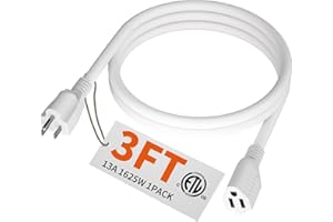 HUANCHAIN 3 FT 16 Gauge White Indoor Outdoor Extension Cord Waterproof, Flexible Cold Weather 3 Prong Electric Cord Outside, 13A 1625W 125V 16AWG SJTW, ETL Listed