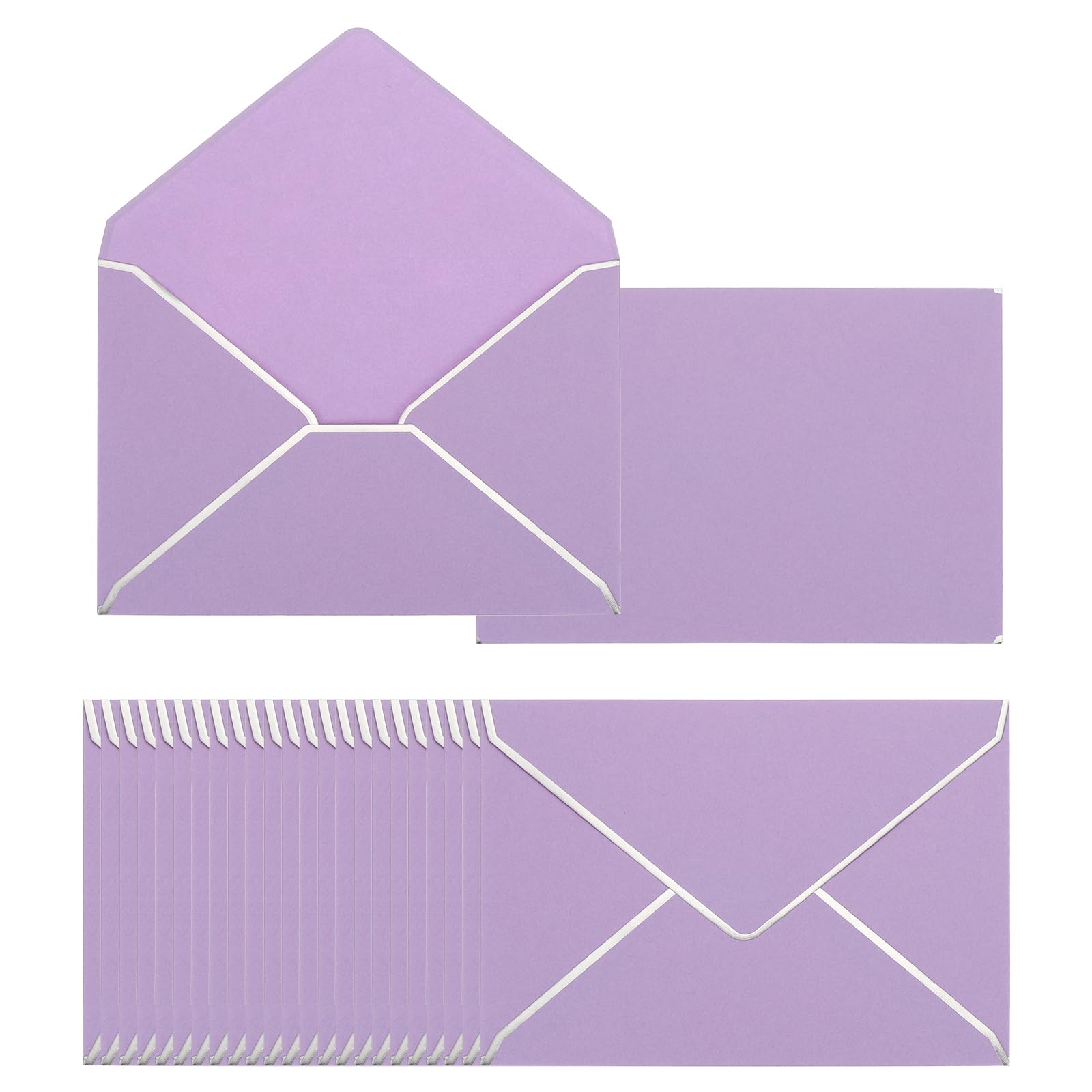 PATIKIL 100 Pack 5 x 7 Envelopes A7 Card Christmas Envelopes V Flap Envelope with Silver Borders for Office Wedding Gift Cards, Invitations, Photos, Graduation (Lavender)
