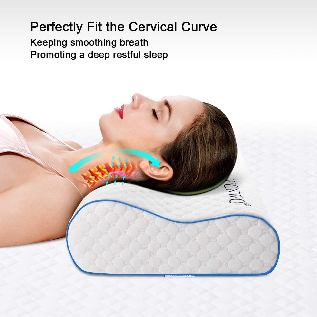 Wonwo Memory Foam Pillow, Ergonomic Contour Cervical Massage Deep Sleep Neck Support Bed Pillow with Removable Washable Cover, CertiPUR-US (Standard Size): Home & Kitchen