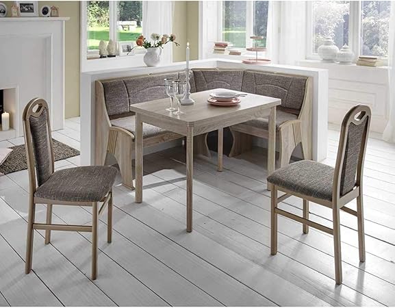 Pharao24 Esszimmer Sitzgruppe Mit Eckbank Sonoma Eiche Und Grau Stoff Amazon De Kuche Haushalt