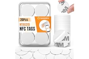 SUMMERBRITE 20 Pcs NFC Tags NTAG215 Blank NFC Cards Stickers, Rewritable Programmable NFC 215 Chip NFC Coins with Adhesive Back, 504 Bytes Memory, Compatible with TagMo and NFC Enabled Devices