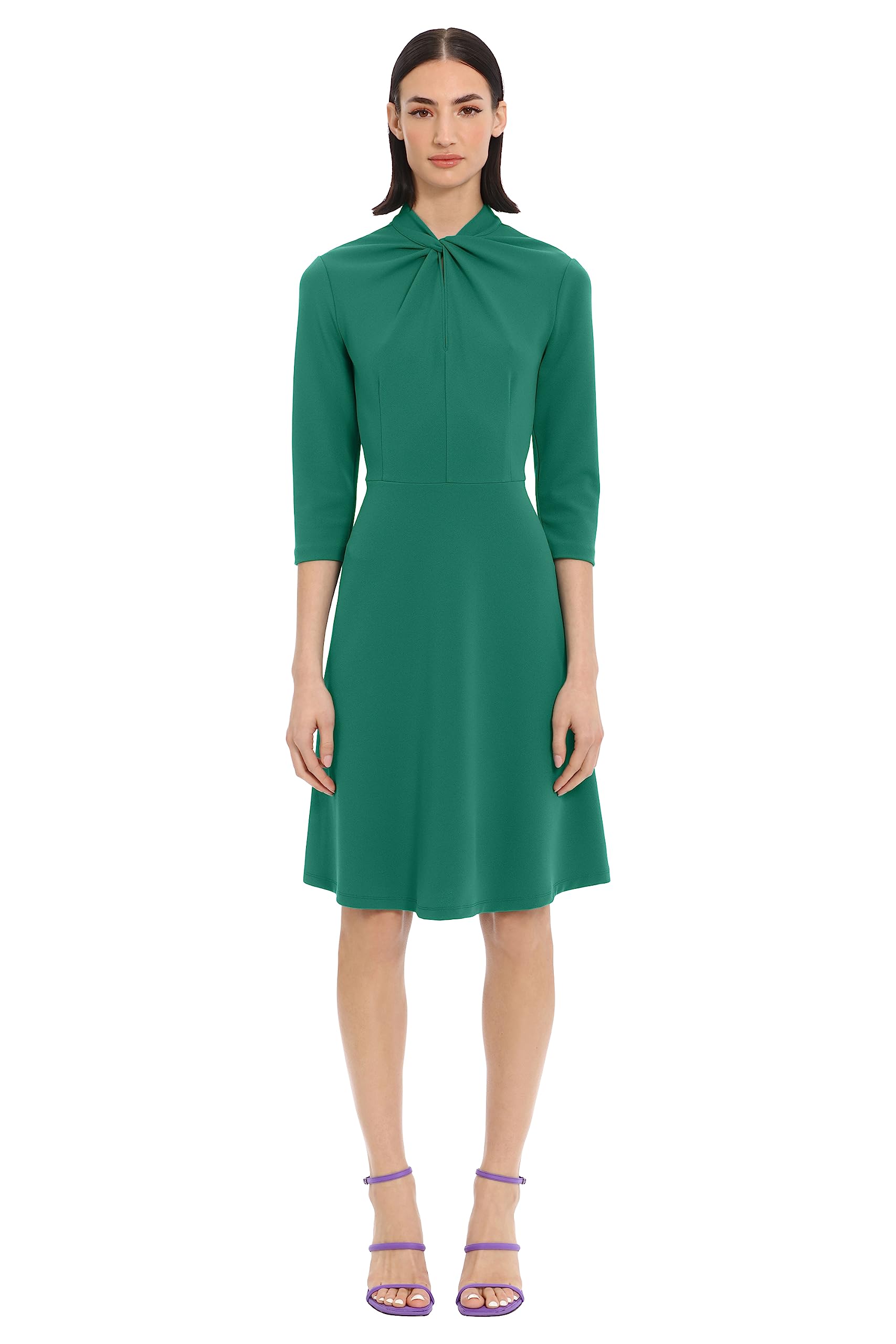 Donna Morgan Women’s Mock Line Dress Neck Detail, Center Twist-Shaded Spruce