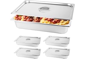 Restlrious Hotel Pan Full Size Stainless Steel Steam Table Pan with Lid, 4" Deep Chafer Food Pan, Pack of 4 Stackable Anti-Jam Steam Pan for Hotel, Restaurant Supplies, Party, Buffet & Event Catering