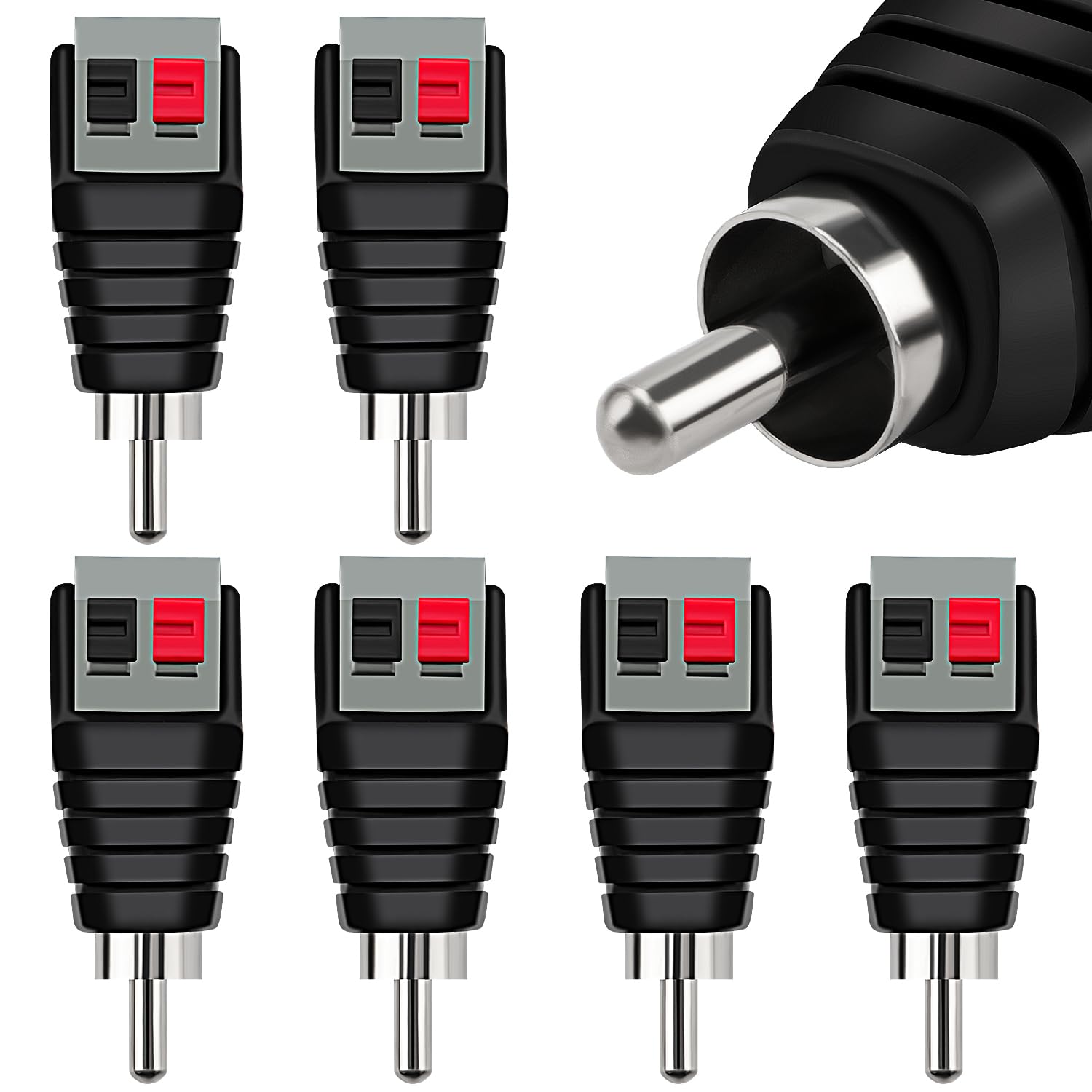 KUOQIY 6 PCS RCA Male to 2 Screw Terminal Strip Speaker Phono, RCA to Speaker Wire Adapter, Video Audio Spring Press Type Balun for CCTV