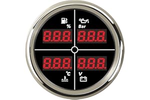 ELING 3 3/8'' 4in1 Multi-Functional Gauge Digital Fuel Level Oil Pressure 40-120℃ Water Temperature Gauge Voltmeter 12V 24V f