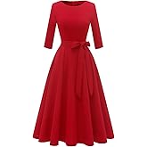 DRESSTELLS Cocktail Dresses for Women, Vintage Wedding Guest 3/4 Sleeves Formal Church Tea Dress