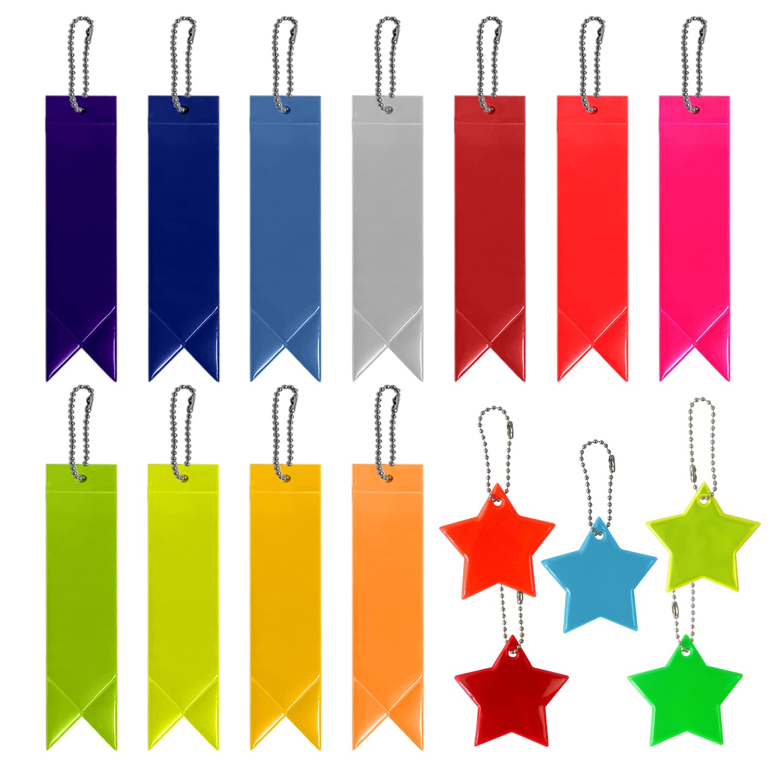 NINVVS 16-Piece set of 2 Kind Reflective Pendants, Safety Reflective Pendants, Flag Reflectors, Star Reflective Pendants, Child Safety Pendants
