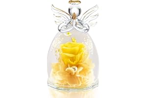 Aastin Angel Rose Flower Gifts for Women Mom Grandma, Preserved Real Rose in Glass Angel Figurine on Mother's Day Christmas Thanksgiving Birthday Valentine's Day (Yellow)