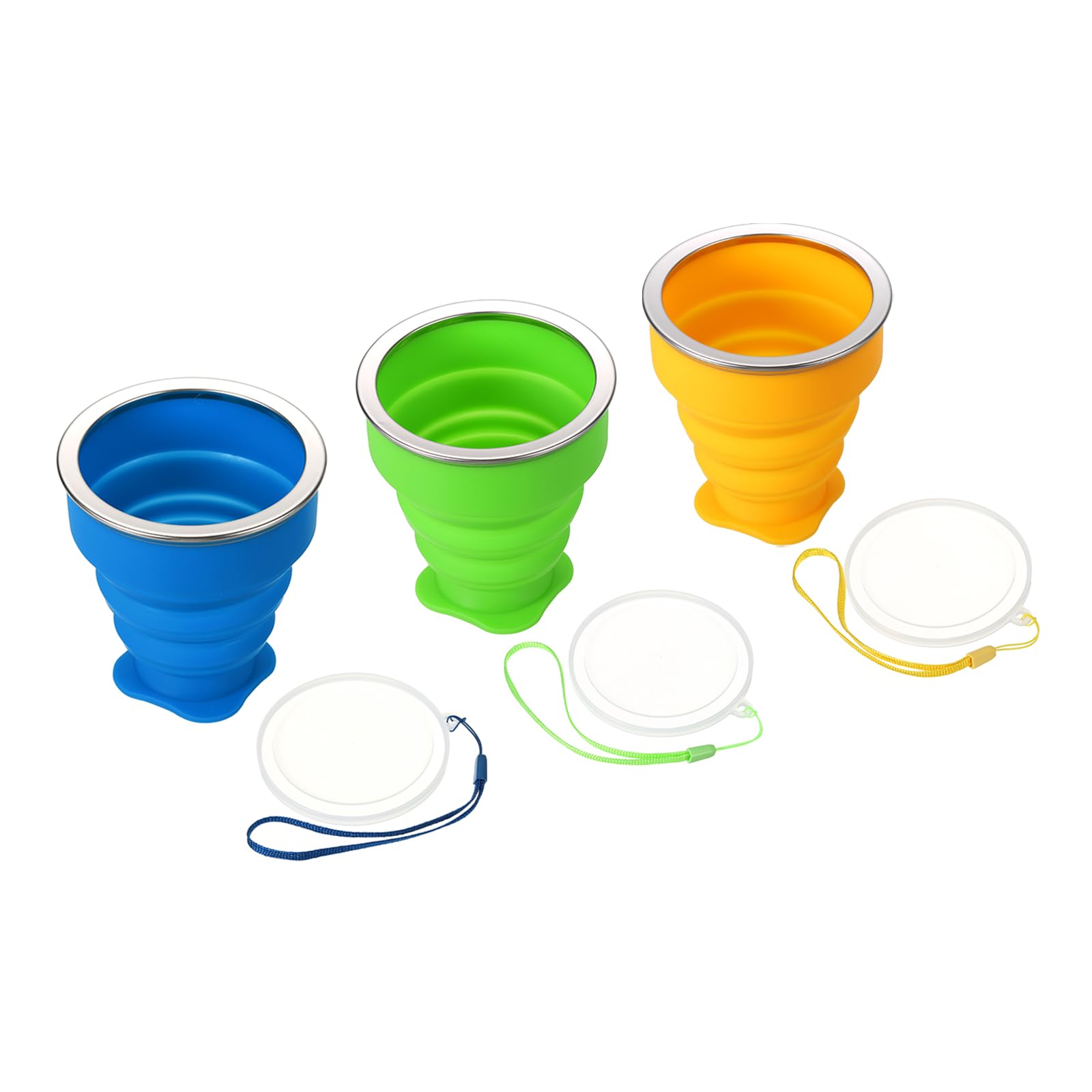 PATIKIL Collapsible Travel Cup, 3 Pack 200mL Travel Folding Cup Silicone Mug Portable Drinking Cup Set for Camping Outdoor, Blue Green Yellow
