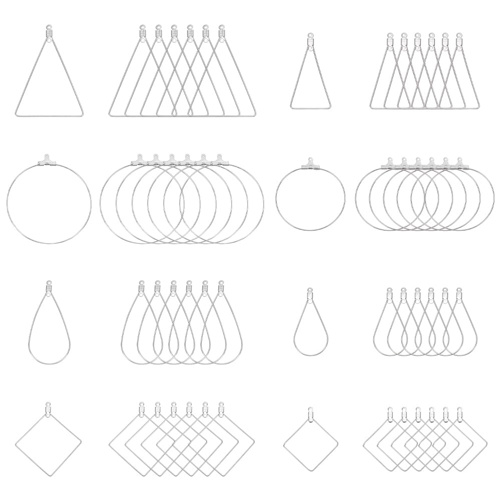 UNICRAFTALE about 80pcs 4 Styles Hoop Earrings 304 Stainless Steel Hypoallergenic Hollow Hoop Earrings Mixed Shapes Hoop Pendant for DIY Earrings Jewelry Making, Metal Color - 4 Styles - 80pcs