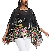 Max Hsuan Women's Loose Solid Sheer Chiffon Caftan Poncho Batwing Tunic Top Blouse Summer Oversized Shirts