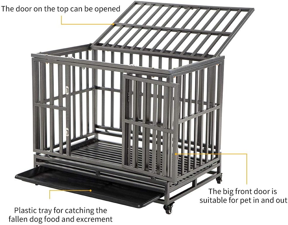 LUCKUP 38 Inch Heavy Duty Dog Cage Strong Metal Kennel and Crate for Large Dogs, Easy to Assemble Pet Playpen with Four Wheels, Black … … : Pet Supplies