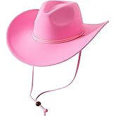 Lanzom Women Men Retro Felt Wide Brim Western Cowboy Cowgirl Hat Dress Up Hat with Wind Lanyard