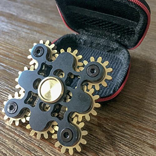 9 Gear Fidget Spinner - Smooth Black Metal Surface with Brass Gears - Premium 9 Gear Spinner, Ultra Durable and Stable - Luxury - US International Trade Corp.